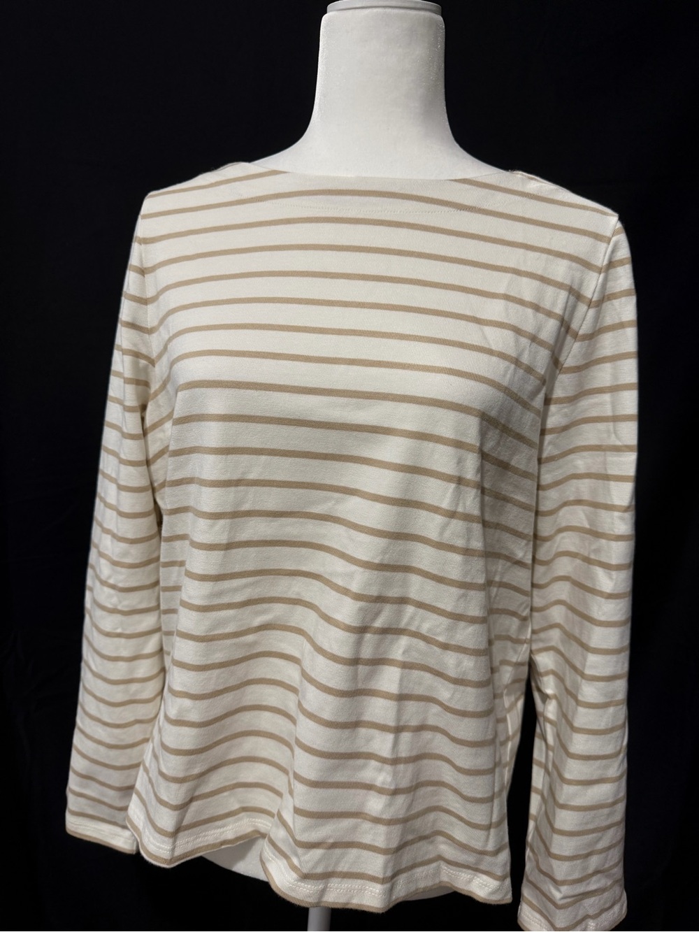 J. Crew Cream and Tan Striped Bow Back Long-Sleeve Top